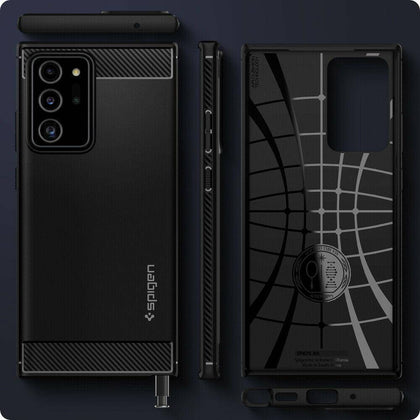 Galaxy Note 20 Ultra (2020) Case | Spigen® [Rugged Armor] Black Protective Cover - Place Wireless