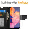 For Samsung Galaxy A11 Case, Premium Leather Wallet + Tempered Glass Protector