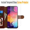 For Samsung Galaxy A11 Case, Premium Leather Wallet + Tempered Glass Protector