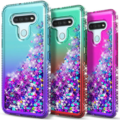 For LG Stylo 6 Case Liquid Glitter Bling Phone Cover + Tempered Glass Protector - Place Wireless