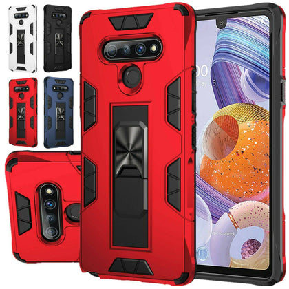 For LG Stylo 6 Phone Case Kickstand Rubber Armor Hard Cover +Tempered Glass - Place Wireless
