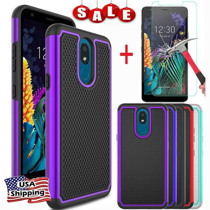 For LG Aristo 4 Plus , Tribute Royal , Arena 2 , Escape Plus , K30 (2019), LG Prime 2
 Shockproof Hybrid Armor Case Cover + Glass Screen Protector|Fitted Cases| - Place Wireless