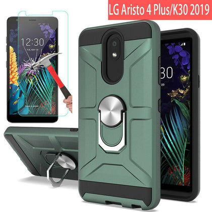 For LG Aristo 4 Plus , Tribute Royal , Arena 2 , Escape Plus , K30 (2019), LG Prime 2 Shockproof Hybrid Armor Ring Kickstand Case Cover +Screen Protector|Fitted Cases| - Place Wireless