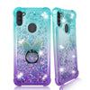 For Samsung Galaxy A11, Liquid Glitter Bling Clear Protective Case Ring Stand