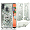 For Samsung Galaxy A11, Liquid Glitter Bling Clear Protective Case Ring Stand