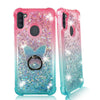 For Samsung Galaxy A11, Liquid Glitter Bling Clear Protective Case Ring Stand