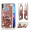 For Samsung Galaxy A11, Liquid Glitter Bling Clear Protective Case Ring Stand