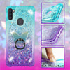 For Samsung Galaxy A11, Liquid Glitter Bling Clear Protective Case Ring Stand