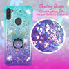 For Samsung Galaxy A11, Liquid Glitter Bling Clear Protective Case Ring Stand