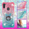 For Samsung Galaxy A11, Liquid Glitter Bling Clear Protective Case Ring Stand