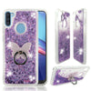 For Samsung Galaxy A11, Liquid Glitter Bling Clear Protective Case Ring Stand