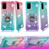 For Galaxy A51 5G, A71 5G, Liquid Glitter Bling Bumper Case Clear + Phone Ring