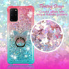 For Galaxy A51 5G, A71 5G, Liquid Glitter Bling Bumper Case Clear + Phone Ring