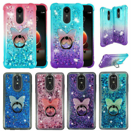 For LG Stylo 4| 4 Plus| Liquid Glitter Rubber Clear Phone Case Cover - Place Wireless