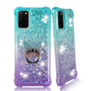 For Galaxy A51 5G, A71 5G, Liquid Glitter Bling Bumper Case Clear + Phone Ring