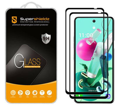 2X Supershieldz Full Cover Tempered Glass Screen Protector for LG K92 5G (Black) - Place Wireless