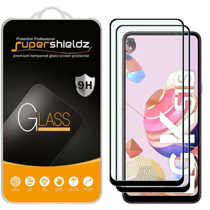 2X Supershieldz Full Cover Tempered Glass Screen Protector for LG K51S - Black - Place Wireless