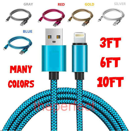 Braided USB Charger Cable for iPhone 6 7 8 11 Plus Lightning XR XS 3FT 6FT 10FT - Place Wireless
