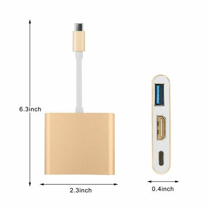 Type C USB 3.1 USB-C 4K HDMI USB 3.0 Adapter Cable 3 in 1 Hub For Macbook Gold - Place Wireless