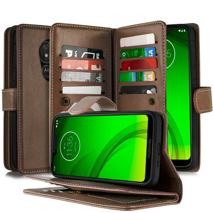 for Moto G7 Play Leather 8 Card Slot Magnetic Wallet Case[DETACHABL - Place Wireless