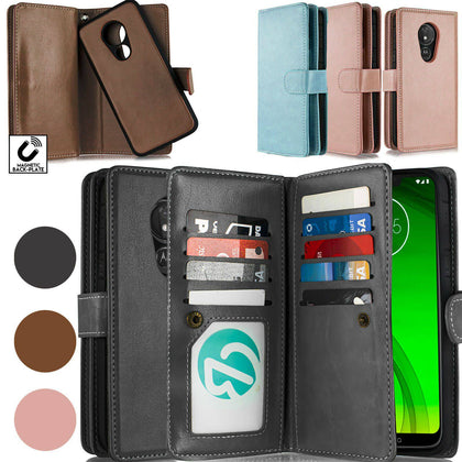 for Moto G7 Play Leather 8 Card Slot Magnetic Wallet Case[DETACHABL - Place Wireless
