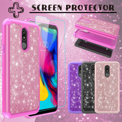 For LG Stylo 5/5v/5+/5x Case Hybrid Luxury Glitter Bling Cover/ Screen Protector - Place Wireless