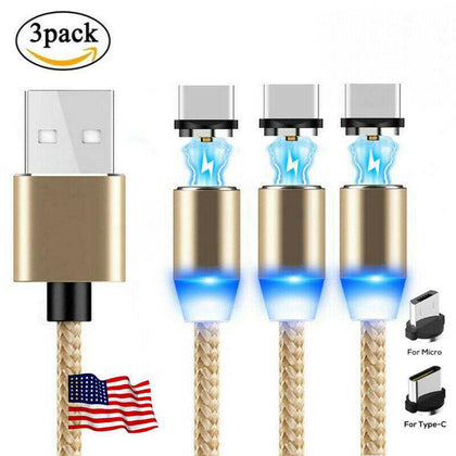 3 Pack Micro USB C Android Type C Magnetic Fast Charger Cable For Samsung LG G8 - Place Wireless