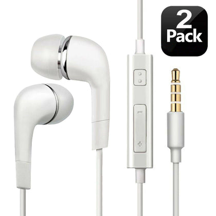 2pcs For Samsung Handsfree Wired Headphones Earphones Earbud with Mic-White - Place Wireless