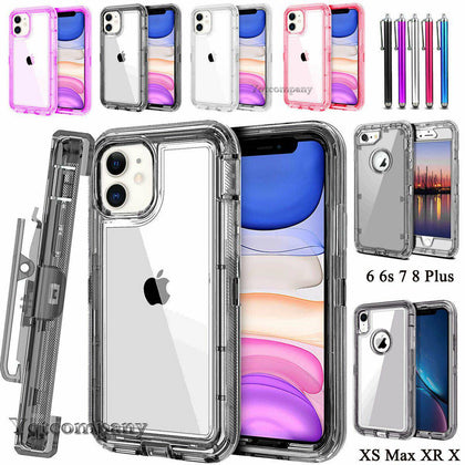 For iPhone 11 Pro XS Max XR X 8 7 6s Plus W/ Stand Belt Clip Clear Crystal Case - Place Wireless