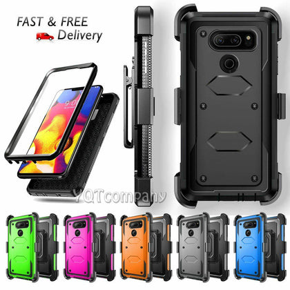 For LG V40, V40 ThinQ Armor Hybrid Rugged Holster Belt Clip Hard Case Cover Stand - Place Wireless