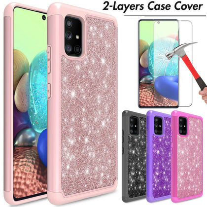 For Samsung Galaxy A01/A51/A71 5G Phone Case Bling Cover/Glass Screen Protector - Place Wireless